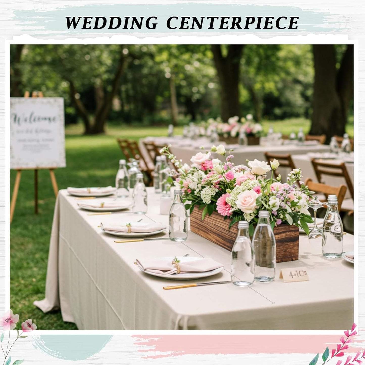 Dandat 2 Set Wood Boxes for Centerpieces 16x4 Inch Rectangle Wooden Planter Box Rustic Wood Planter with Removable Plastic Liner Floral Foam Blocks for Centerpieces Home Wedding Garden Decor