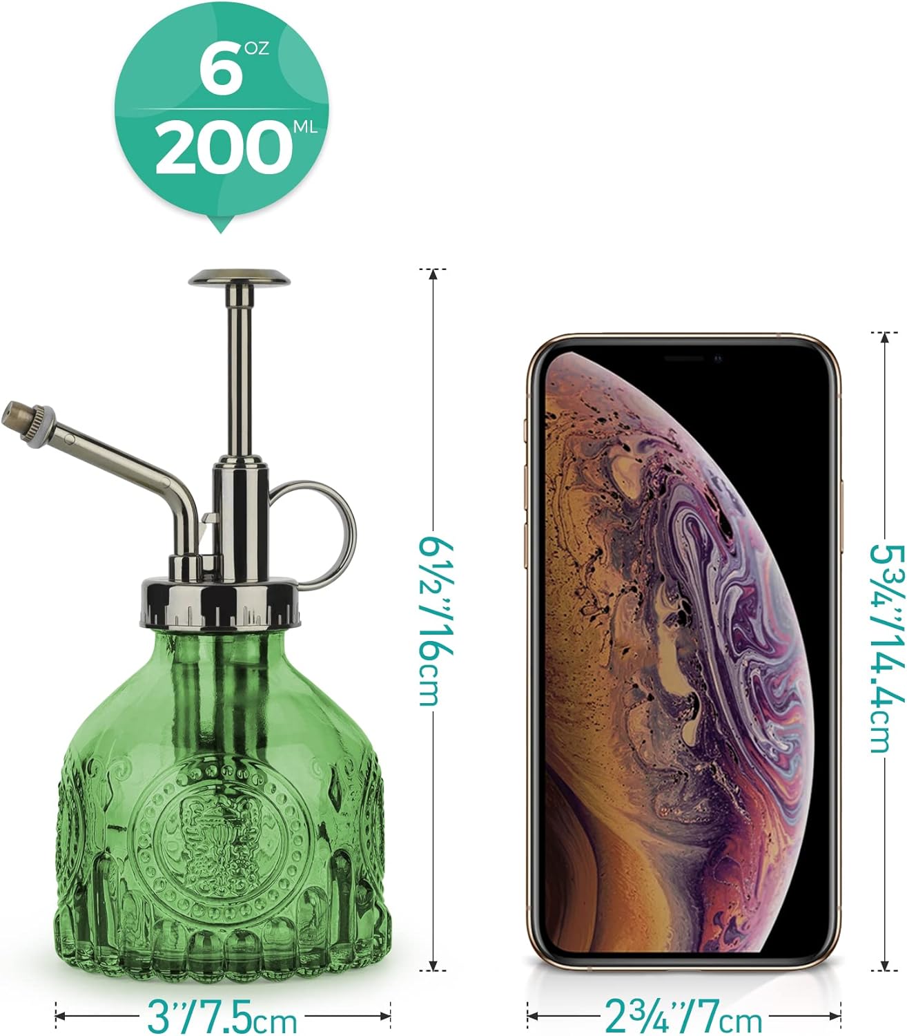 T4U Glass Plant Mister 200ML, Vintage Spray Bottle with Top Pump, Fine Mist Garden Flower Sprayer Small Decorative Spritzer Watering Can Gift for Indoor Outdoor Succulent House Plant (Green)