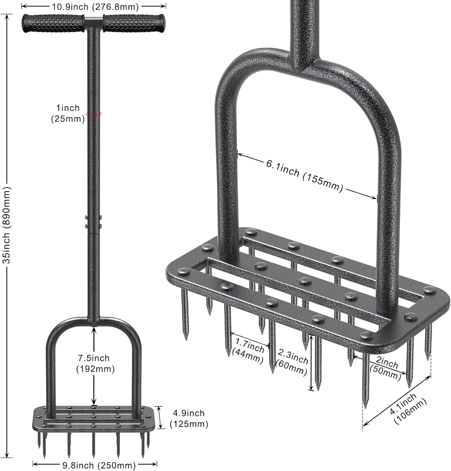 BeneLabel Lawn Aerator Spike Manual Tool with 15 Metal Spikes Grass Aerators for Yard with Wide Foot Plate & Soft Rubber T-Handle Revives Lawn Health, Loosening Soil