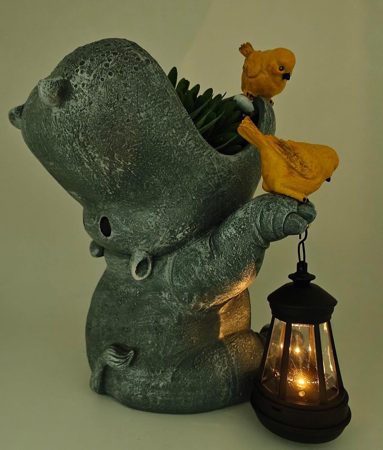 Large Hippo Solar Garden Outdoor Statues Hippo Planter Flowers Vase for Fresh/Artificial Hippo Figurine Garden Statue with Solar Lantern for Patio Balcony Yard Lawn Hippo Gifts Housewarming Gift