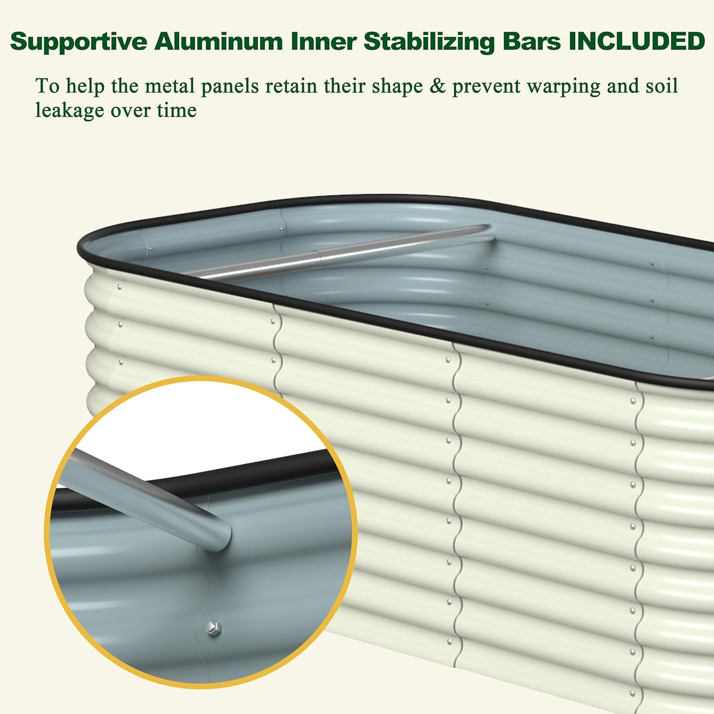 MUPATER 24''H Modular Garden Bed Outdoor for Vegetables, 9-in-1 Galvanized Steel Planter Box with 2 Aluminum Support Rods, 6x3x2FT Raised Garden Bed Kit Oval for Herbs and Flowers, Garden, Beige