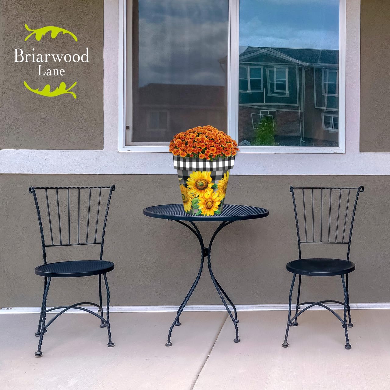 Briarwood Lane Checkered Sunflowers Decorative Medium Planter