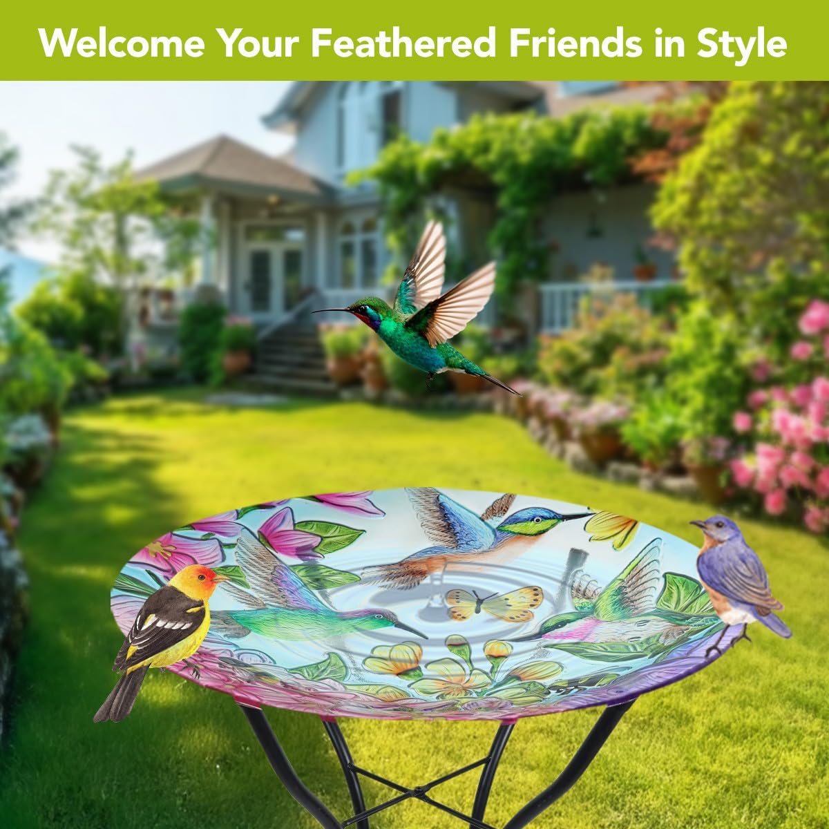 Briarwood Lane Springtime Hummingbirds Glass Birdbath