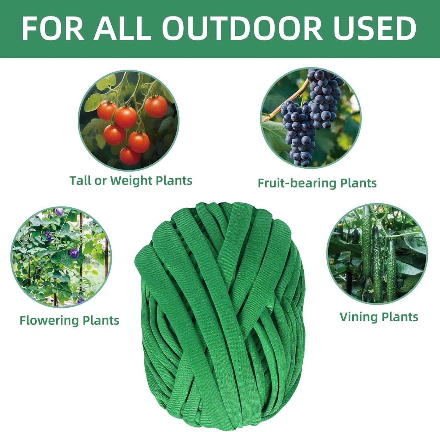 2 Packs Garden Twine, 196Ft Soft Garden String Green, Stretchy Plant Ties for Supporting and Tying Climbing Plants, Outdoor Plants, Tomatoes, Fruit Trees, Gardeners(98 Feet/Roll)