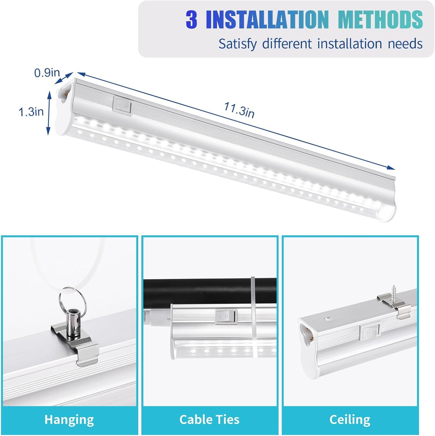 Hywymlait Grow Lights for Indoor Plants, 5000K White Full Spectrum LED Growing Lamp, 1FT T5 Plant Growing Light Strips for Greenhouse Seed Starting, Vegetables, Plug and Use, 4-Pack