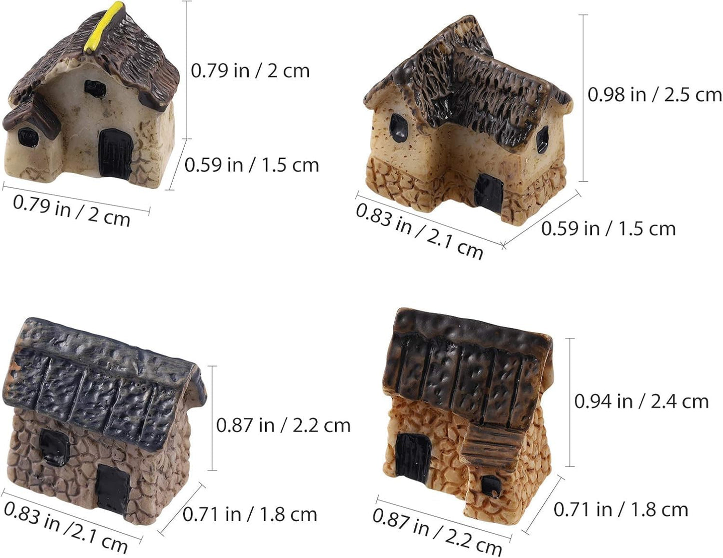 4 Pcs Miniature Fairy Garden Stone House Set - Resin Moss Cottage for Home & Outdoor Decor, Micro Village Thatched Huts, Bonsai Terrarium Crafts, Desk Ornaments for DIY Landscape