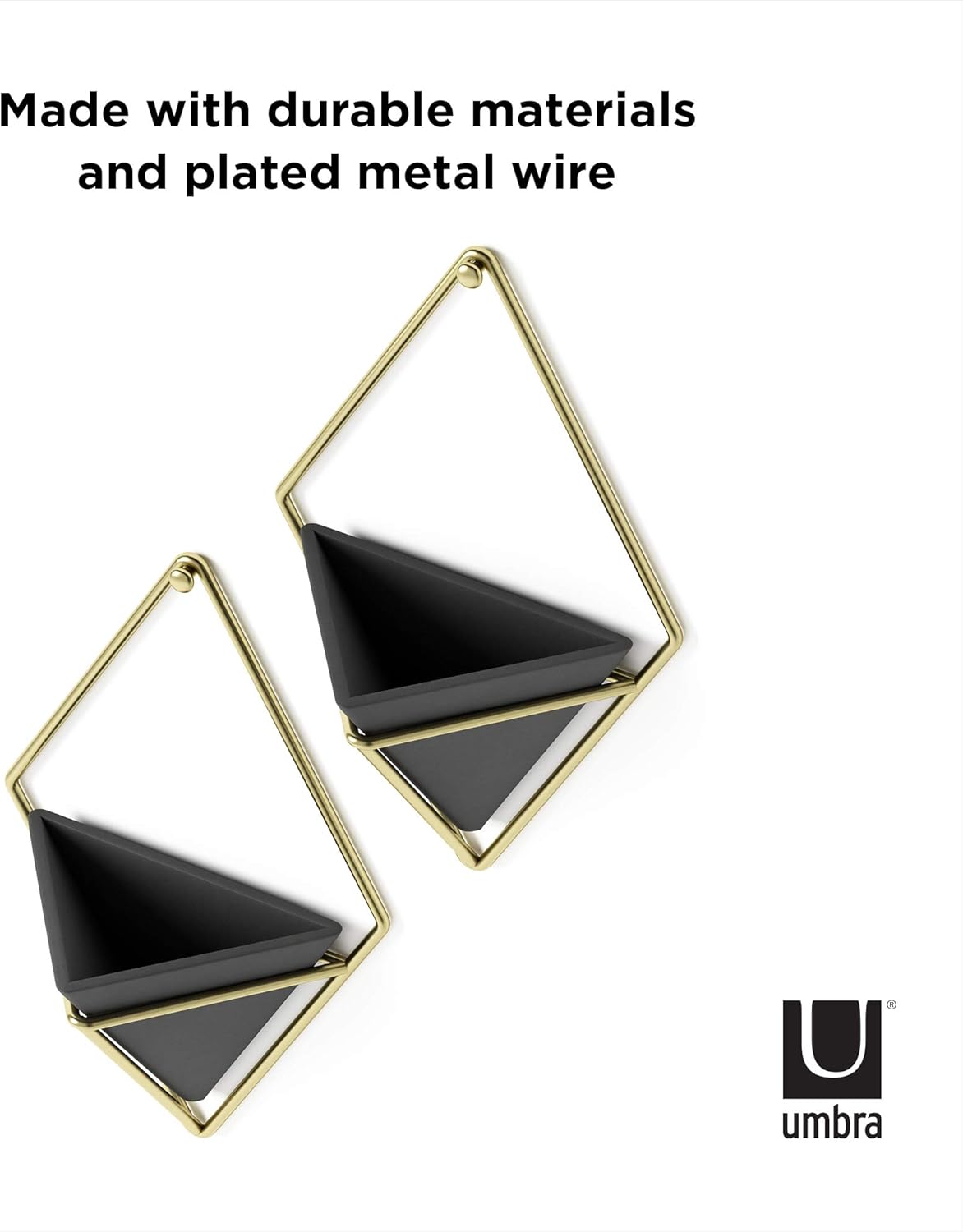 Umbra Trigg Hanging Planter Vase Wall Decor, Set of 2 Pots Containers for Succulents, Cactus, Faux Plants, and More, Small, Black/Brass