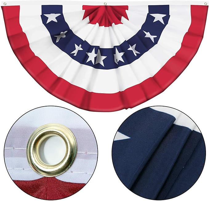 USA Pleated Fan Flag American US Bunting Flag Patriotic Half Fan Banner Flag with Canvas Header and Brass Grommets for 4th of July Memorial Day Indoor Outdoor Decoration (4, 1.5x3 Feet)