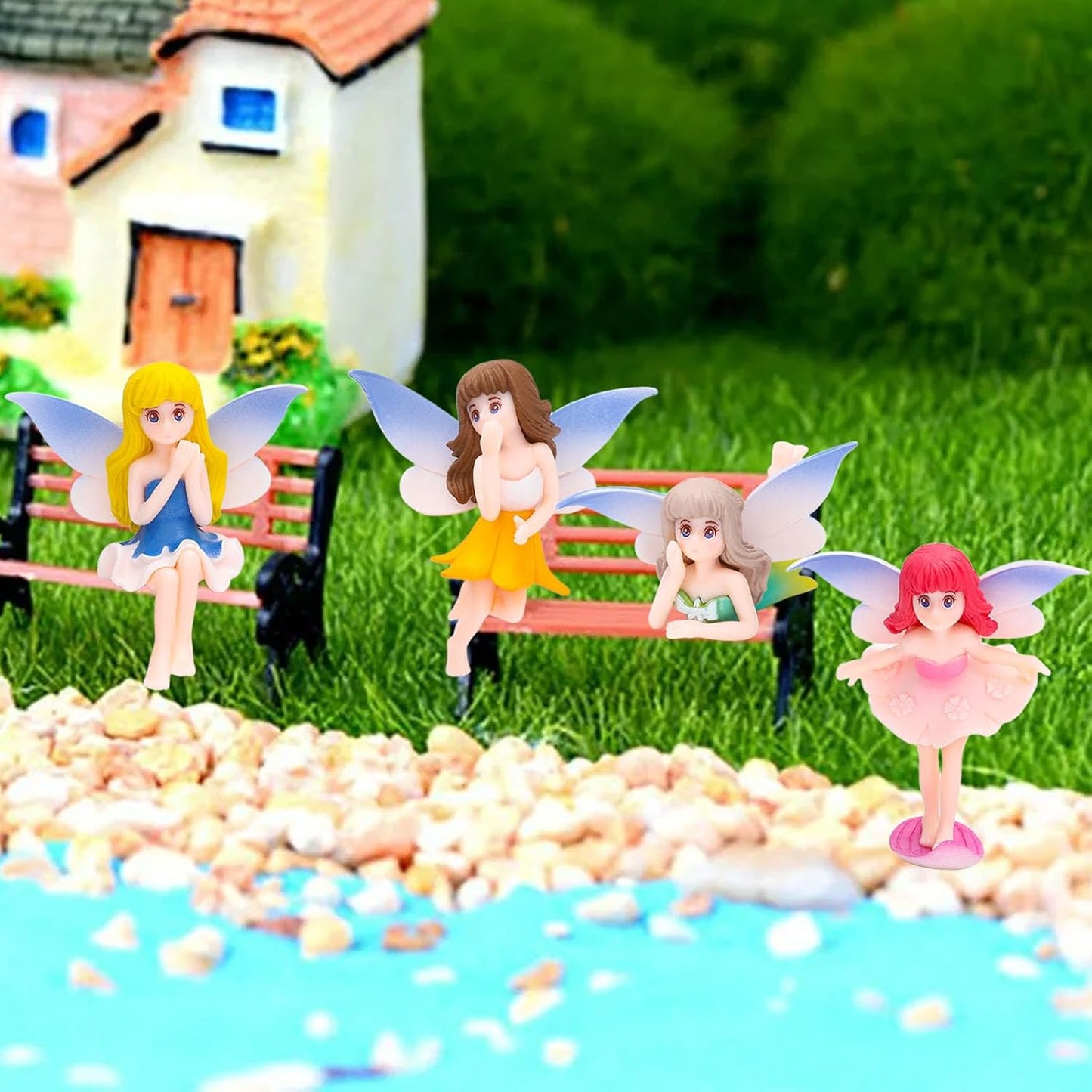 ONEST 9 Pieces Miniature Fairy Garden Accessories Small Fairy Figurines Hand Painted Fairies Figures for Car Decor Garden Flower Pot Birthday Cake Topper