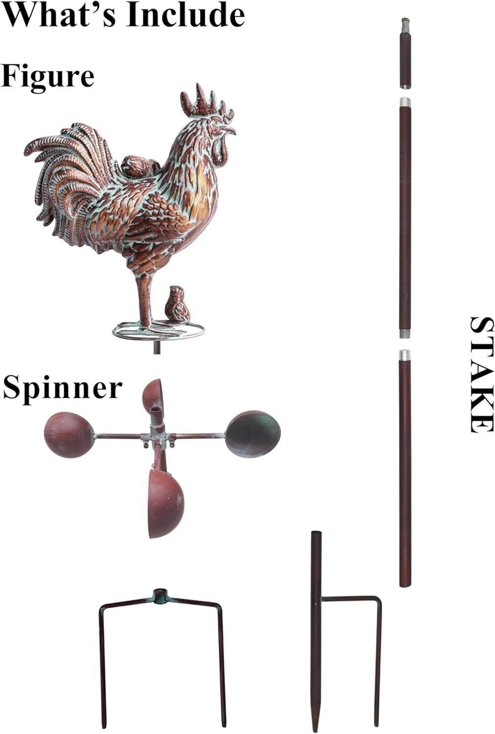 Metal Rooster w/Chicks Sculptures Statues,Outdoor Garden Yard Decor,79" Large Metal Kinetic Wind Spinners Outdoor Decorations,Antique Outdoor Chicken Garden Spinner Decor with Stake