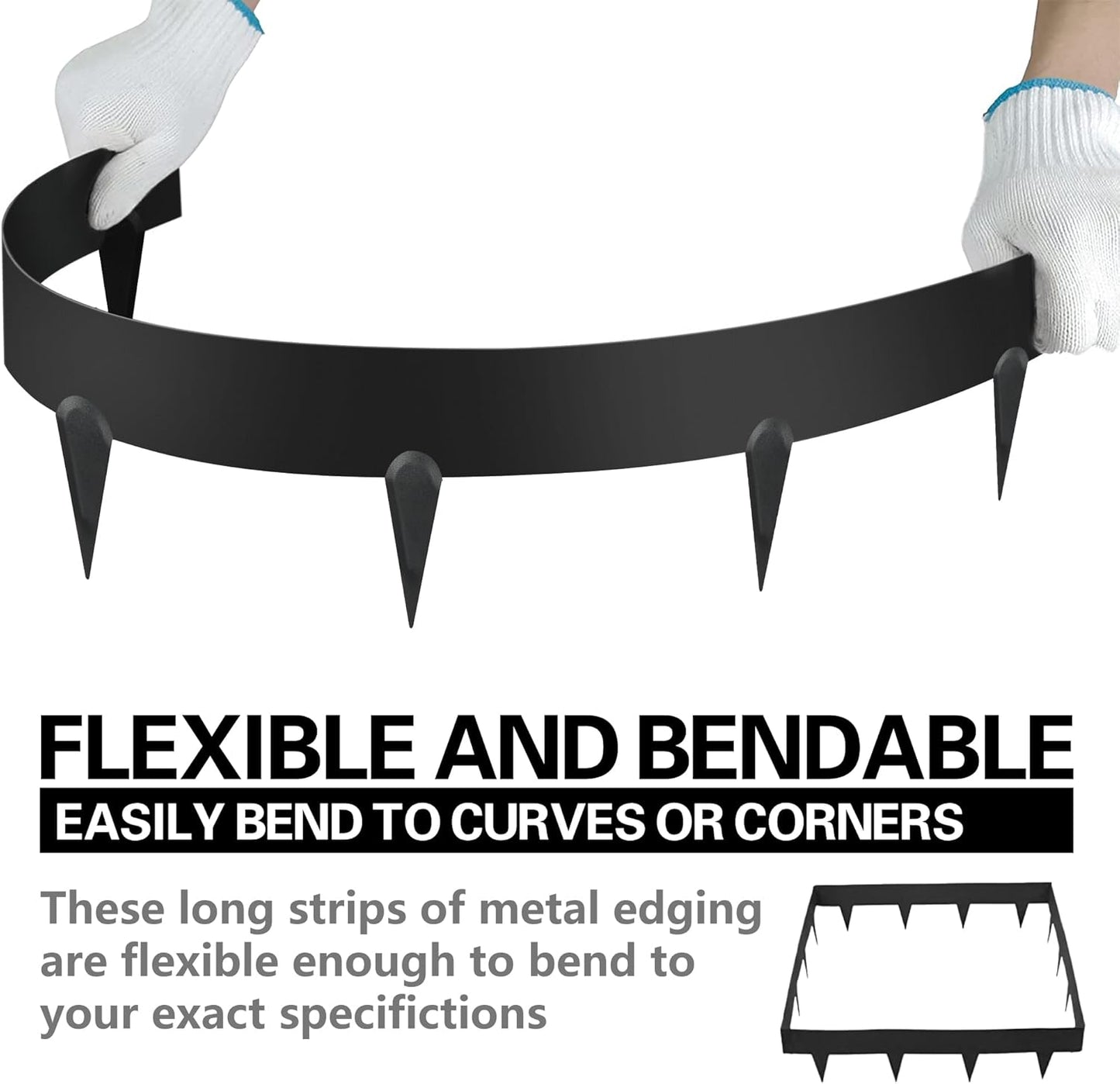 Worth Garden 10-Pack (34Ft Total) Galvanized Steel Landscape Lawn Edging - 6 in. H Bendable Metal Strips - Hammer-in 18-Gauge Flexible Black Edging Border - Yard Pathway Divider - Buckle Connection