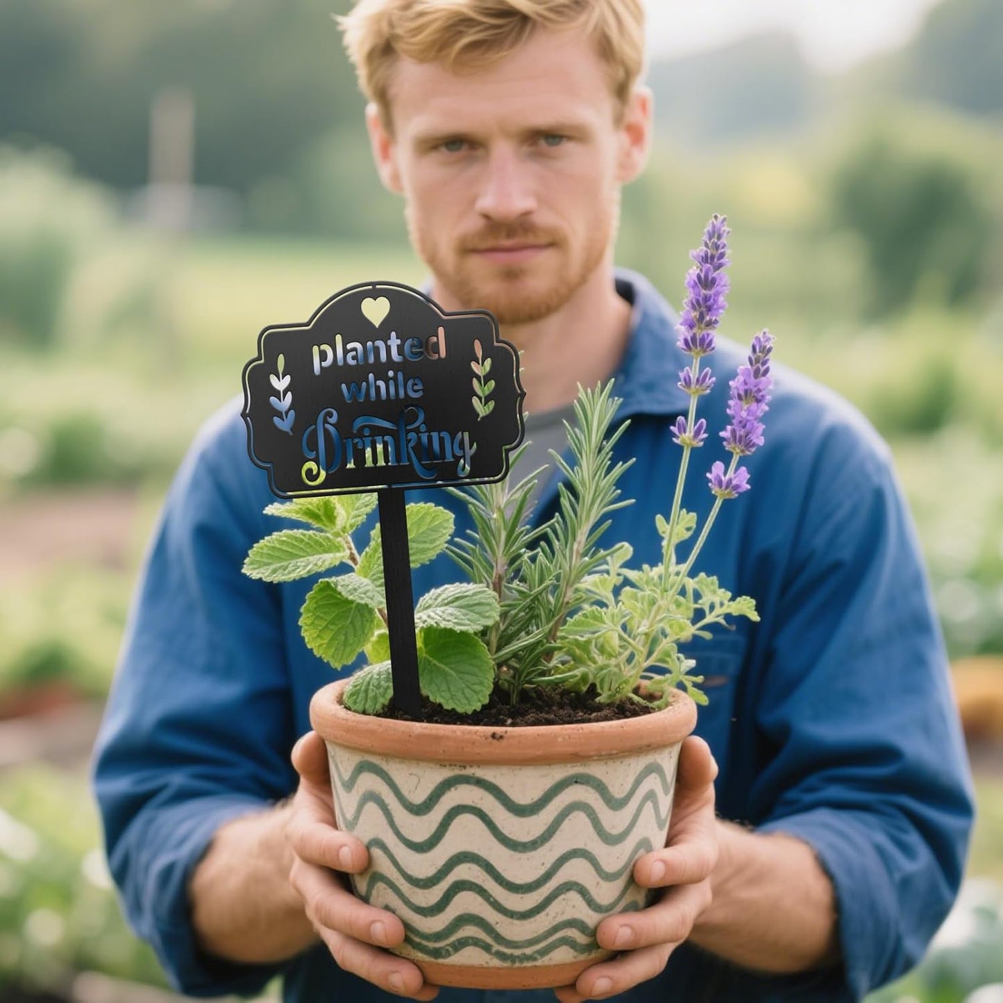 CUTHOLLOW Metal Plant Marker Stake Planted While Drinking for Outdoor Indoor, Waterproof 11.8 inch Cute Garden Plant Labels Sign Tag for Vegetables, Farmhouse Greenhouse Decor - Funny Gardening Gifts