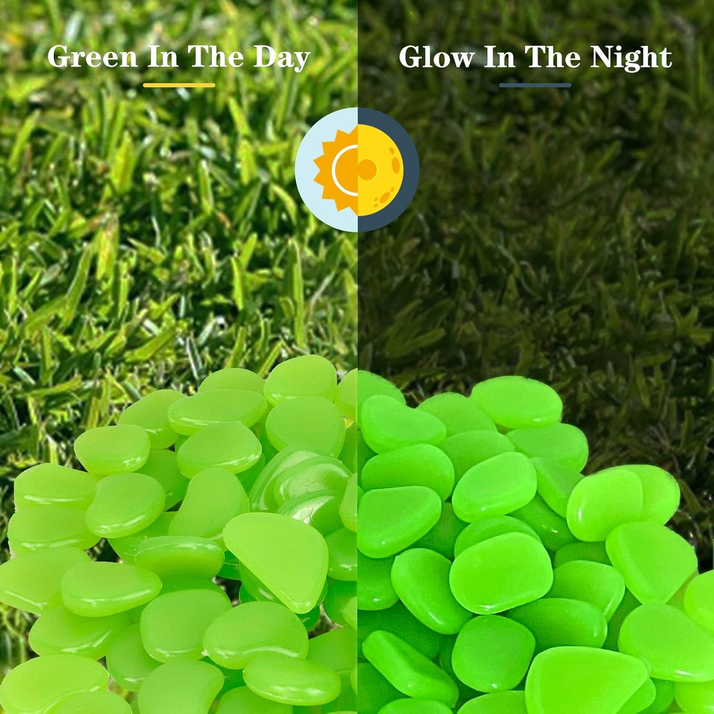 1000PCS Green Long Term Glowing Decorative Stone, Glow in The Dark Rocks Light Perfect Indoor Outdoor Decor Fit for Garden Sidewalk Fish Tank Grass Flower Pots (0.3-04in/0.8-1cm)