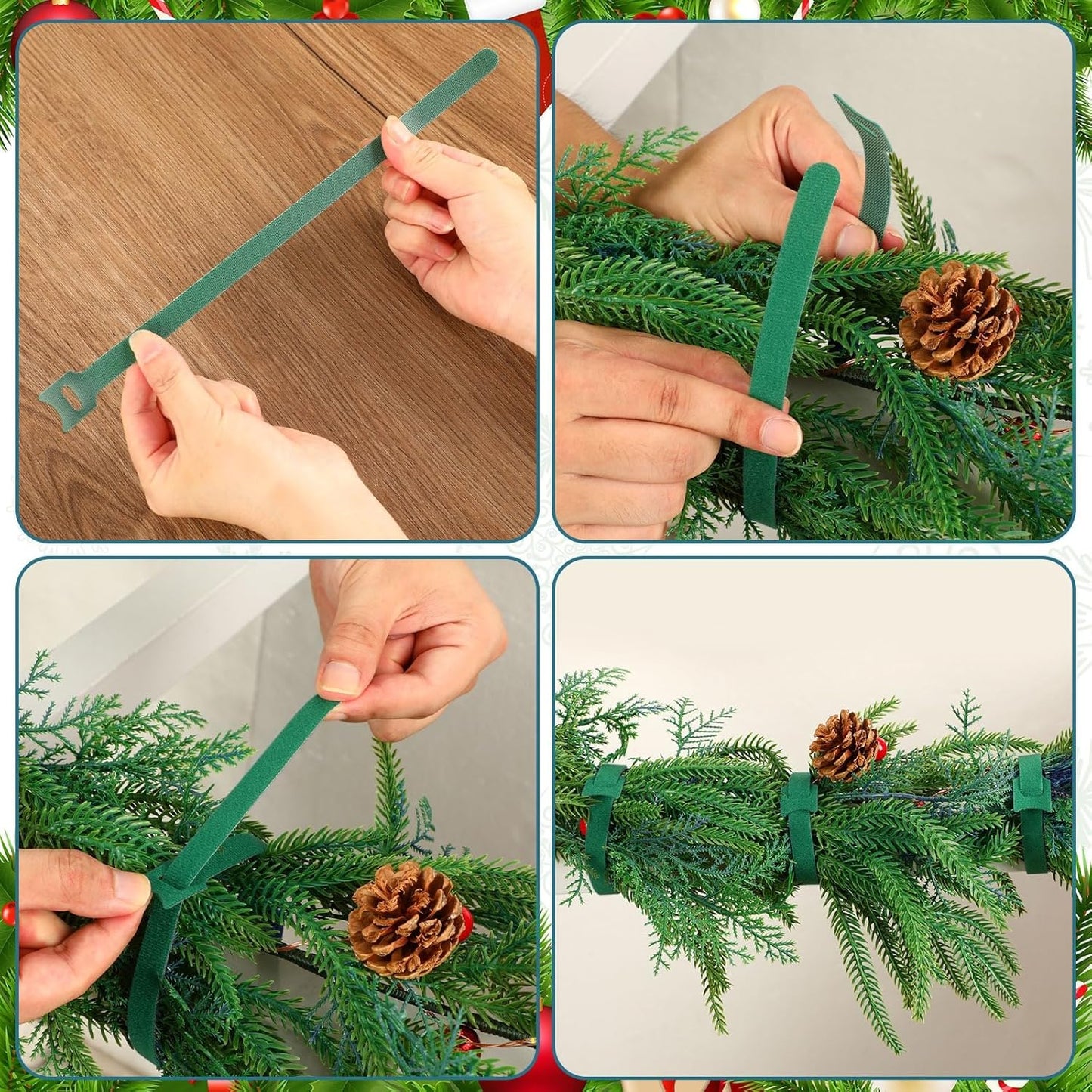 100 Pcs Christmas Garland Ties 15.75Inch Adjustable Holiday Garland Twist Ties for Holiday Halloween Tree Wreath Party Yard Wall Doorway Reusable Nylon Garden Cable Straps Decoration(Green)
