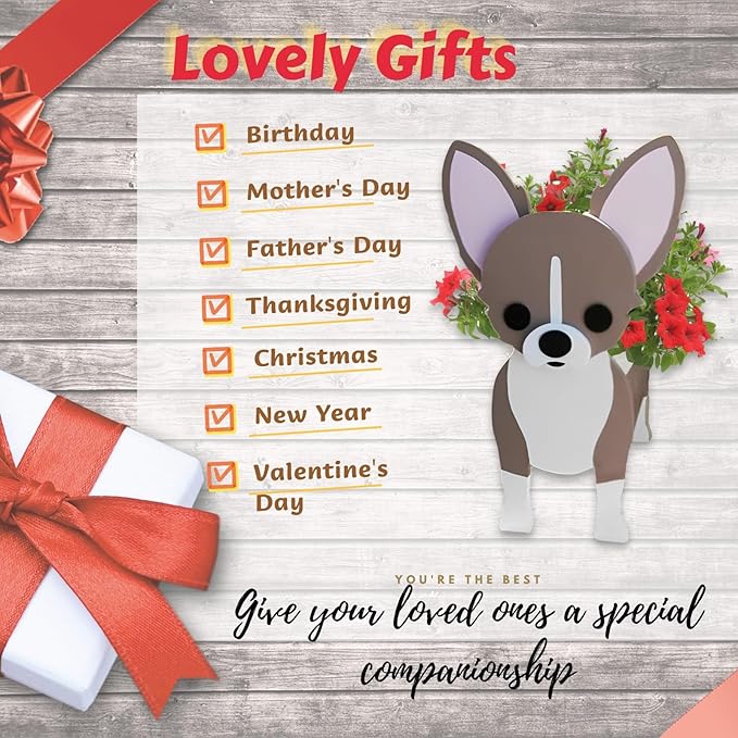 Chihuahua Dog Planter Plant Pots,Cute Garden Dog Flower Planter,Dog Planters Birthday Gifts for Women,Office,Indoor/Outdoor Decor(9.45 * 5.94 * 13.39in)