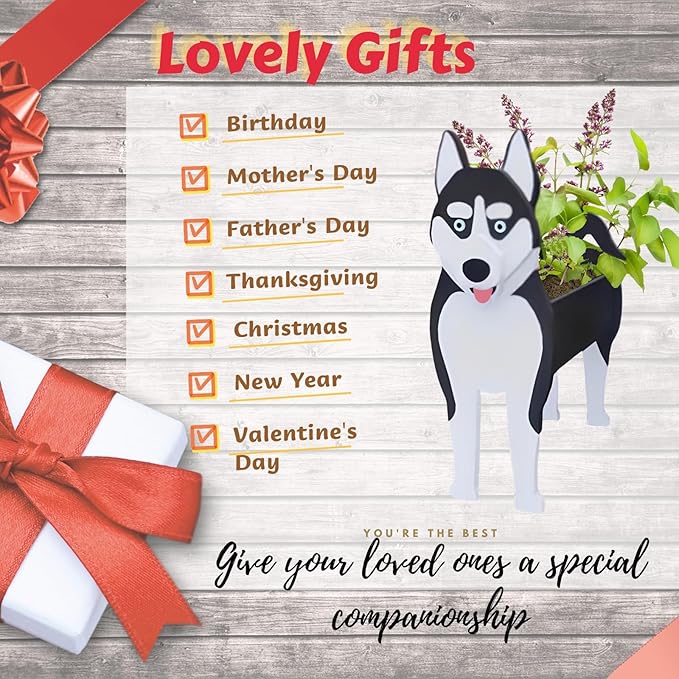Siberian Husky Dog Planter Plant Pots,Cute Garden Dog Flower Planter,Dog Planters Birthday Gifts for Women,Office,Indoor/Outdoor Decor(9.45 * 5.67 * 13.39in)