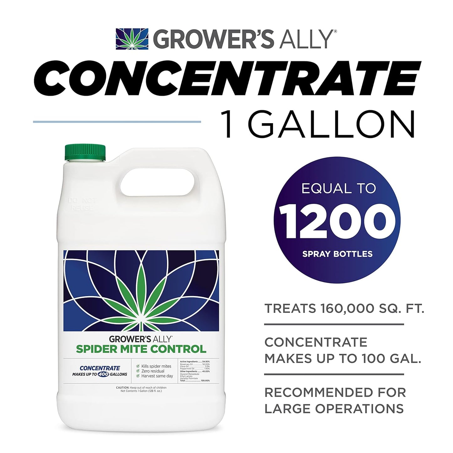 Grower's Ally Spider Mite Control Concentrate 1 gal | Natural Spider Mite & Insect Killer with Rosemary Oil - Trusted by Cultivators for Indoor and Outdoor Use
