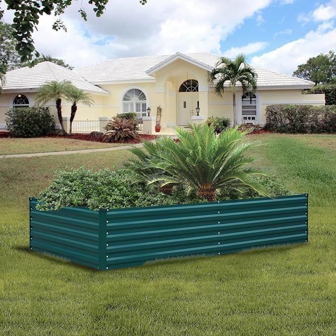 Raised Garden Bed 8×4×1.5FT, Galvanized Raised Garden Beds Outdoor for Vegetables Flowers Herbs, Steel Large Deep Root Planter Box, Tall Raised Garden Bed Kit with 3ftx30ft Weed Barrier Fabric, Green