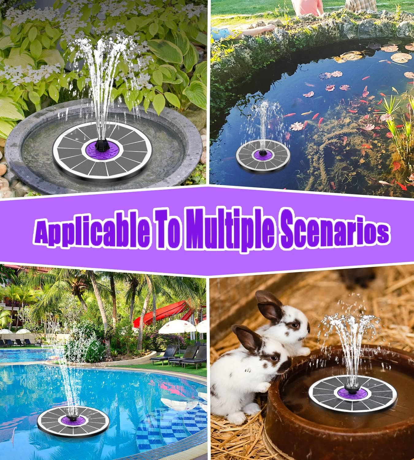 SZMP Solar Fountain 3.5W Bird Bath Fountains with Flower Upgraded Glass Panel, Solar Powered Water Fountain with 7 Nozzle & 4 Fixer, Solar Fountain Pump for Bird Bath, Garden, Pond, Pool (White)
