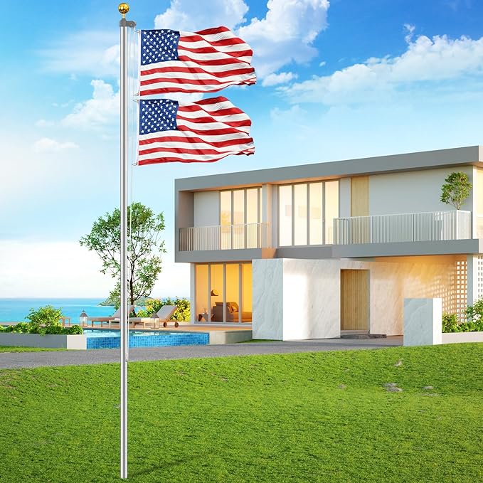 Flag Pole for Outside in Ground, 16FT Sectional Extra Thick Flagpole Kit, Heavy Duty Aluminum Outdoor Flag Poles with 3x5 American Flag for Yard, Garden, Residential or Commercial