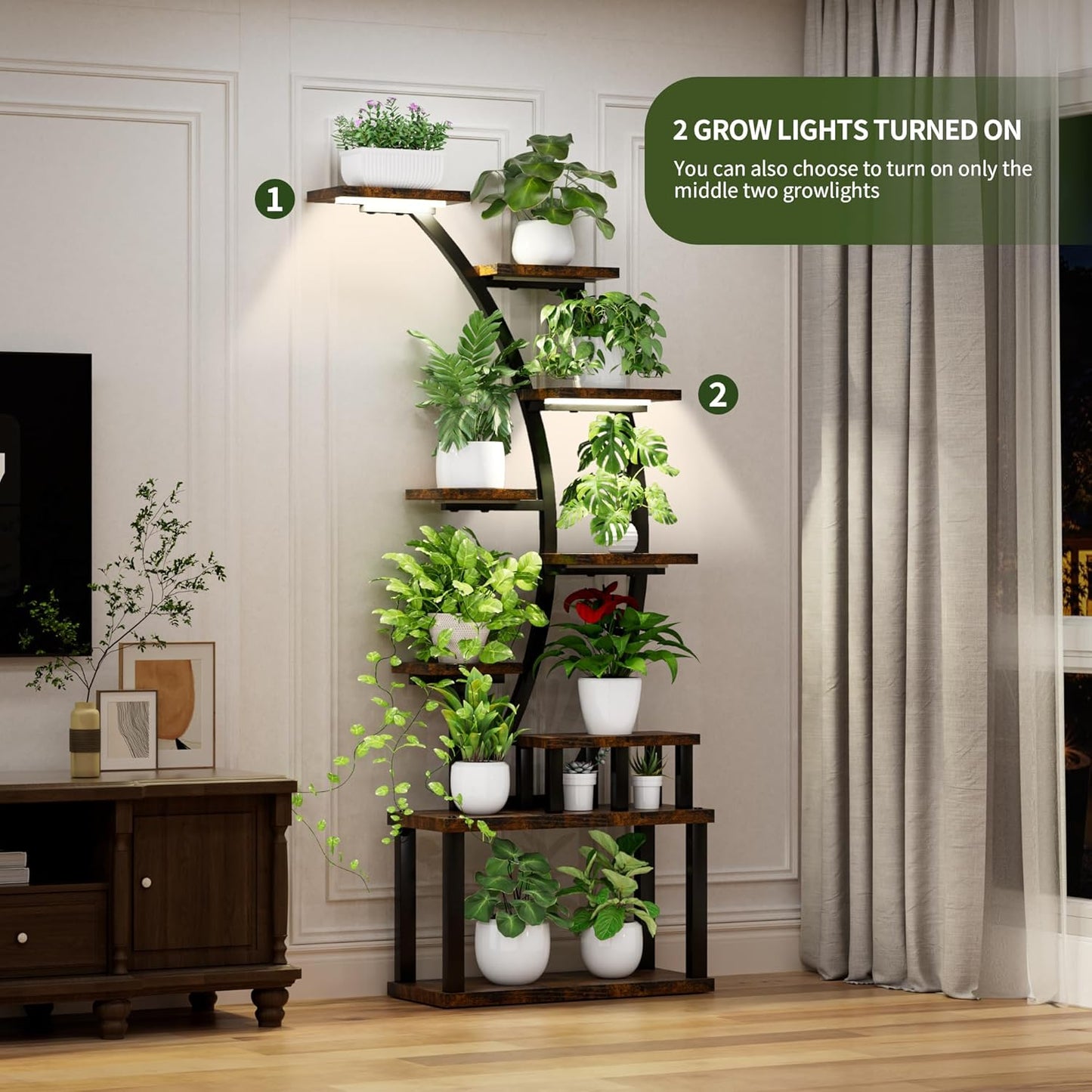 Plant Stand Indoor with Grow Lights, 9 Tiered Indoor Plant Stand, 63.5" Lighted Corner Plant Stands for Indoor Growing, Large Flower Holder for Living Room, Patio, Balcony Décor