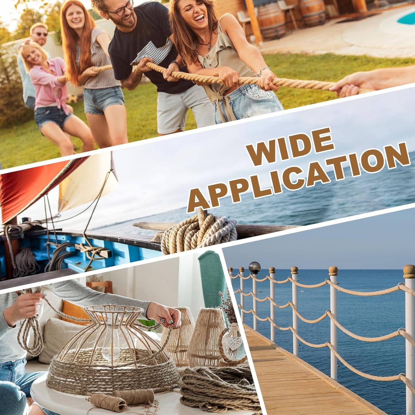 MECCANIXITY Jute Rope 0.5 Inch x 33ft, Thick Twine Rope Ropes Braided Jute Twine Natural Brown Burlap Cord String Heavy Twisted with Tape for Decorative Crafts Railing Swing Tug of War