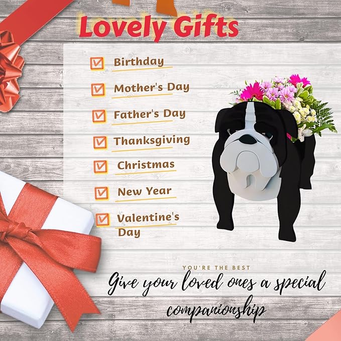 Black English Bulldog Dog Planter Plant Pots,Cute Garden Dog Flower Planter,Dog Planters Birthday Gifts for Women,Office,Indoor/Outdoor Decor(9.45 * 7.48 * 10.63in)