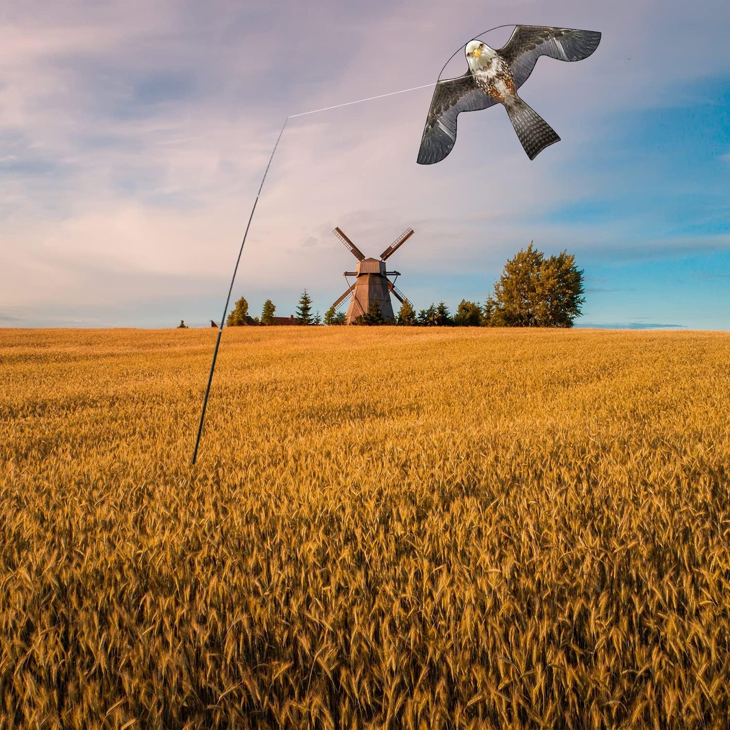 Bird Hawk Flying Kite with Pole Crops Farm Protector Bird Scarer Flying Kite with 4m Pole-Style B