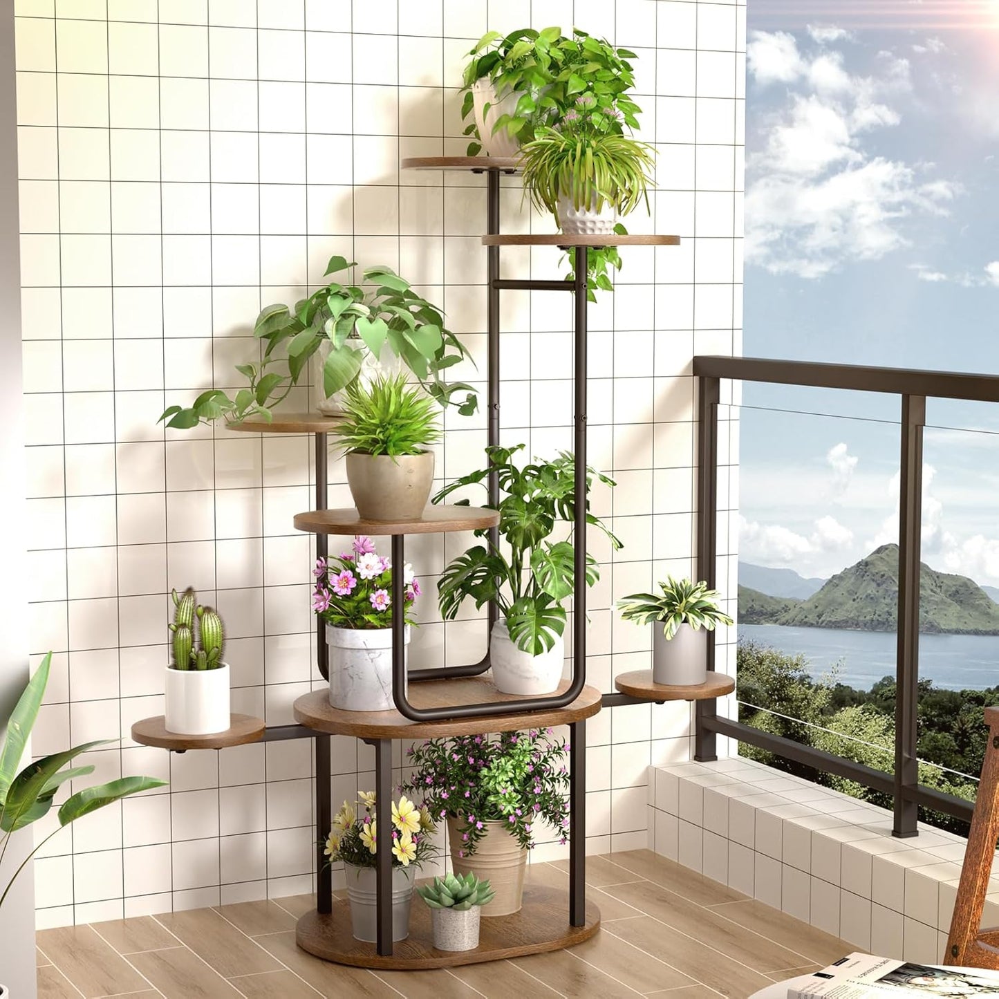 Plant Stand Indoor 8 Tier, Corner Plant Stand for Indoor Plants, 38.58" Tall Plant Stands, U-Shape Corner Shelf for Multiple Plants, Metal Plant Shelf for Living Room, Balcony, Patio, Garden