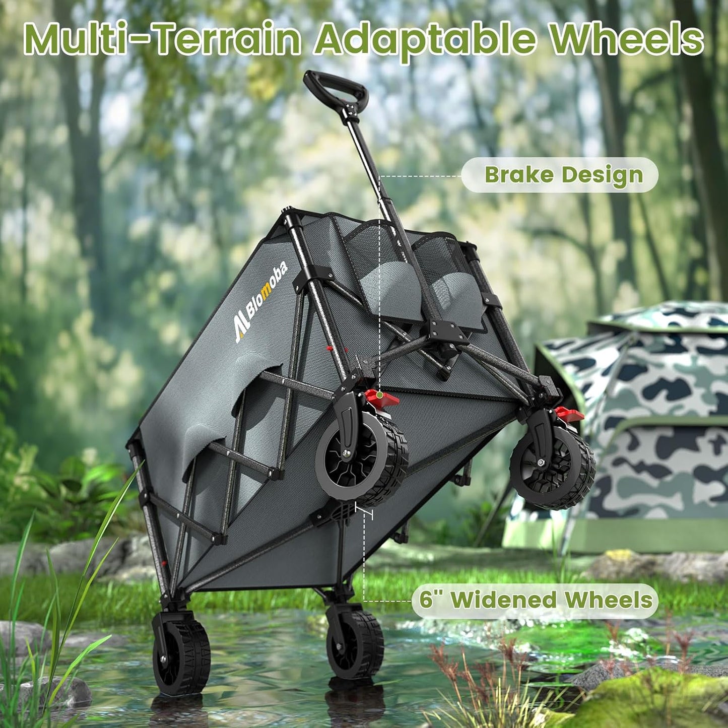 Collapsible Wagon Cart, 150L Heavy Duty Foldable Beach Wagon with Wider Wheels & Auto-Rebound Handle, Utility Grocery Shopping Cart for Garden, Shopping, Camping, Sports, Gray