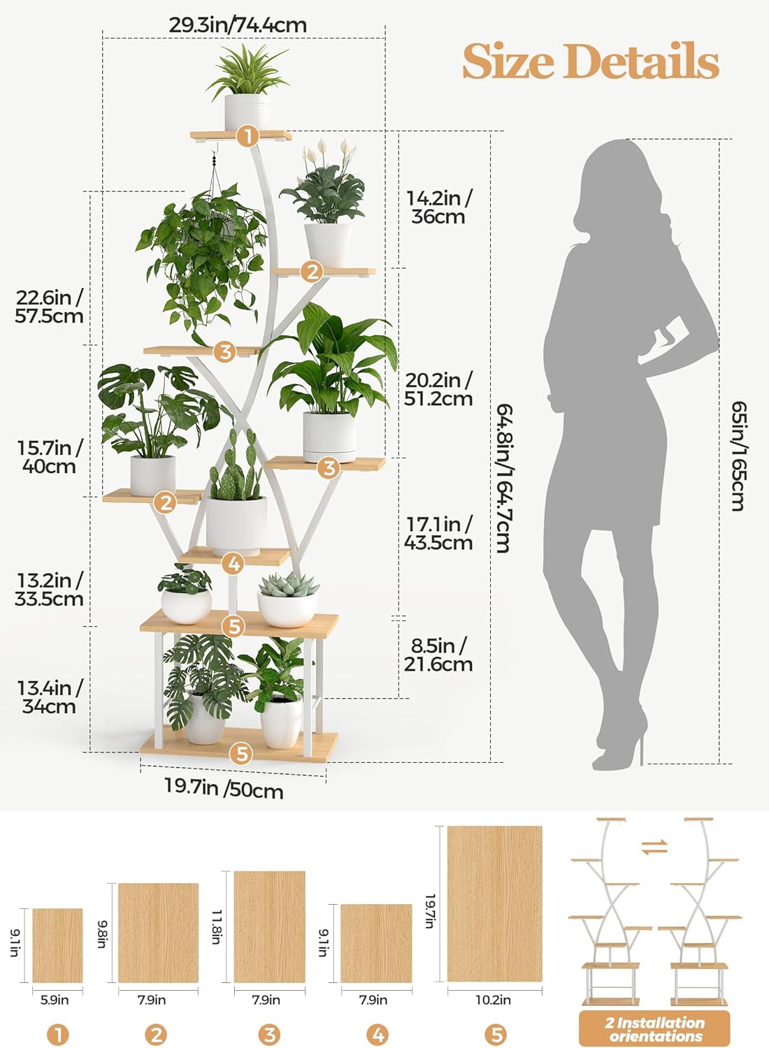 Plant Stand Indoor with Grow Lights - 64" Tall Plant Shelf Lighted Corner Plant Stands for Indoor Growing Multiple Metal 8 Tiered Large S-Shape Flower Holder Plant Rack for Home Decor Patio White