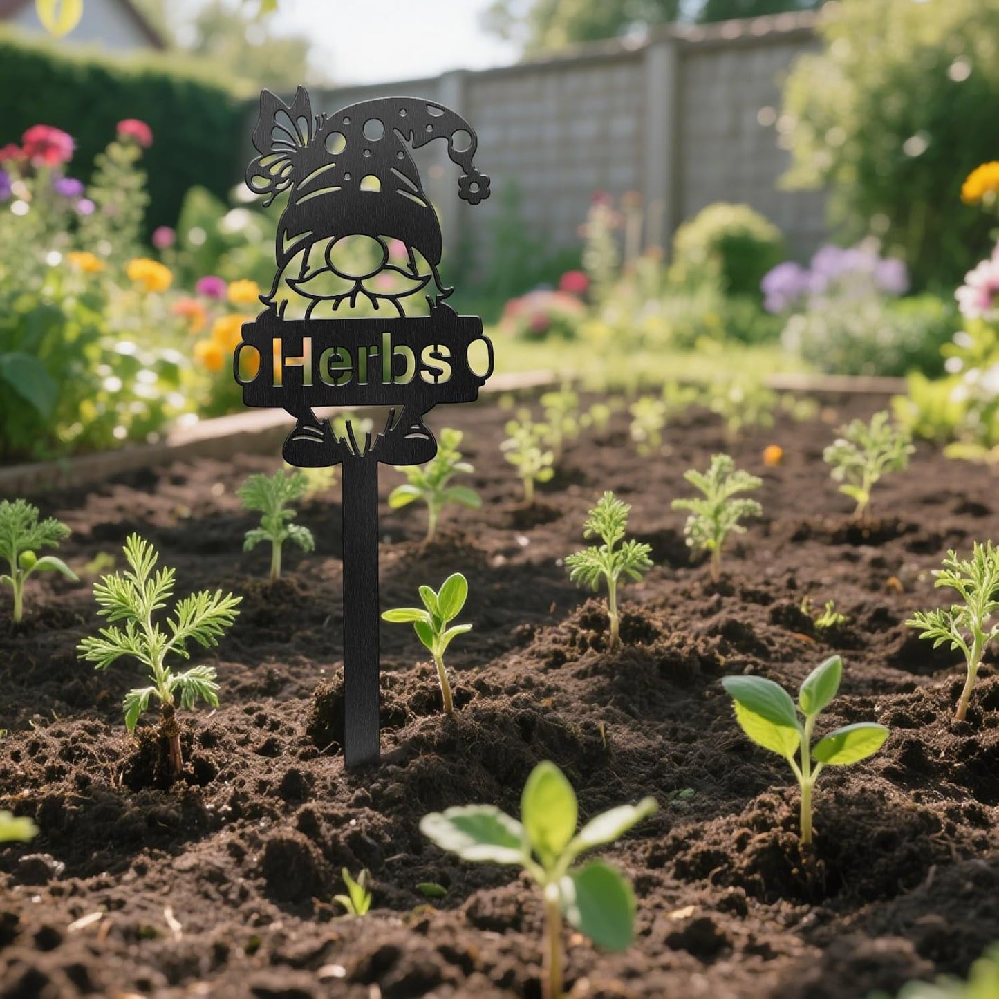 CUTHOLLOW Metal Plant Marker Stake Herbs and Gnome for Outdoor Indoor, Waterproof 11.8 inch Cute Garden Plant Labels Sign Tag for Herb, Farmhouse Greenhouse Decor - Funny Gardening Gifts