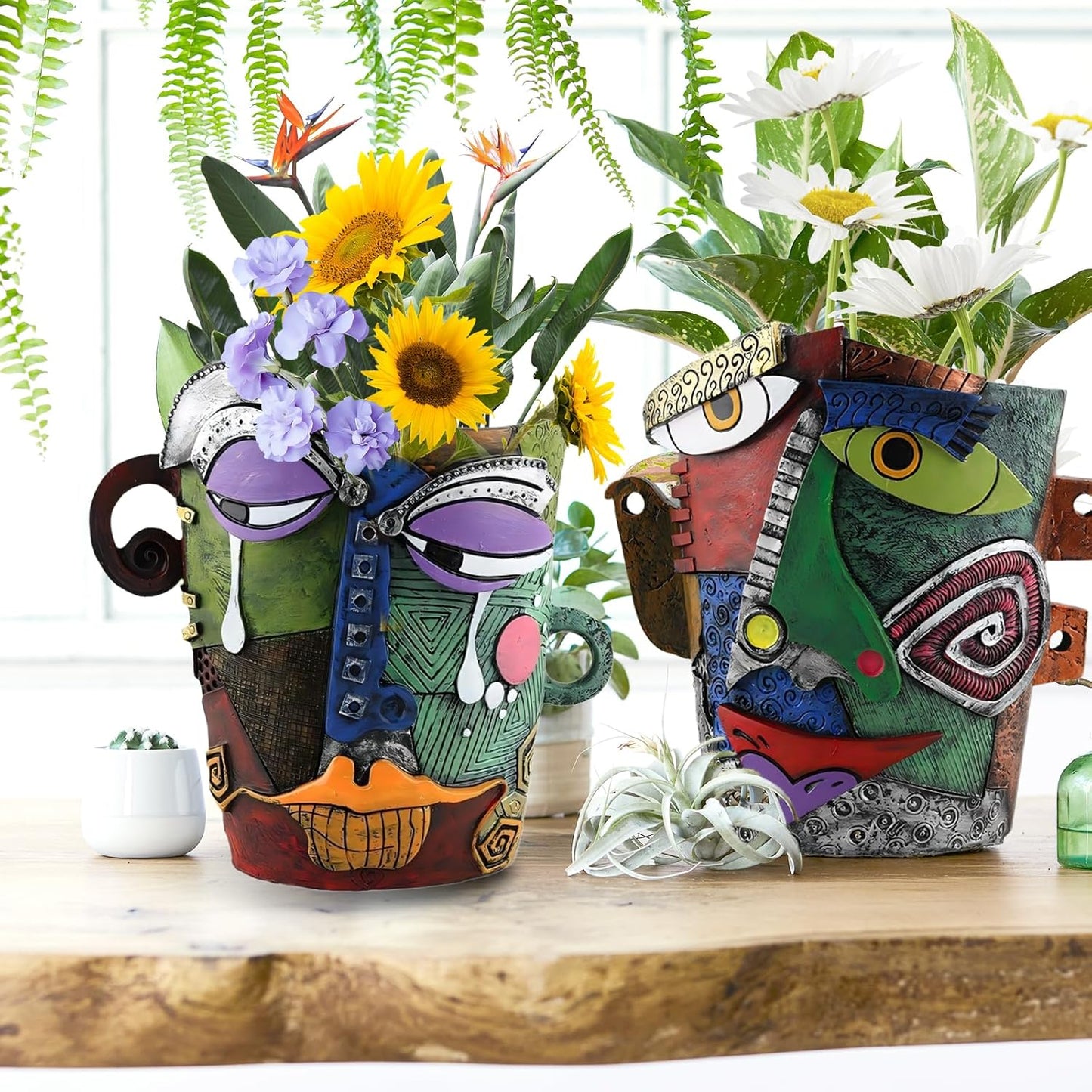 Brutalist Abstract Face Planters Pots, Unique Abstract Flower Pot Head Planter Pot Ornaments Resin Picasso Flowerpot with Drainage Hole for Indoor and Outdoor Plants Home Decor (Serious)