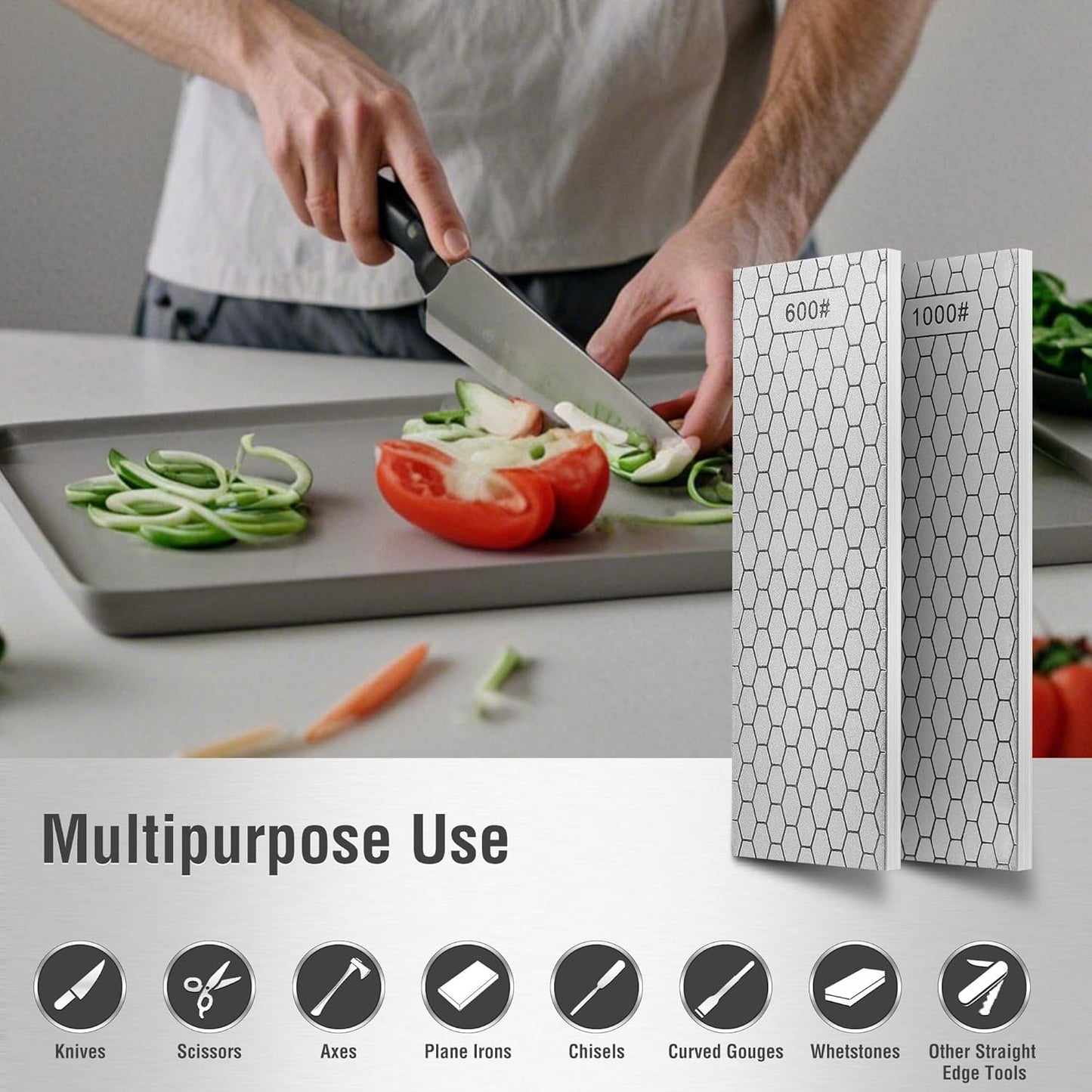 S SATC Diamond Sharpening Stone 2 Side Grit 600/1000 Diamond Plate Honing Stone 8-inch Hone Sharpener White