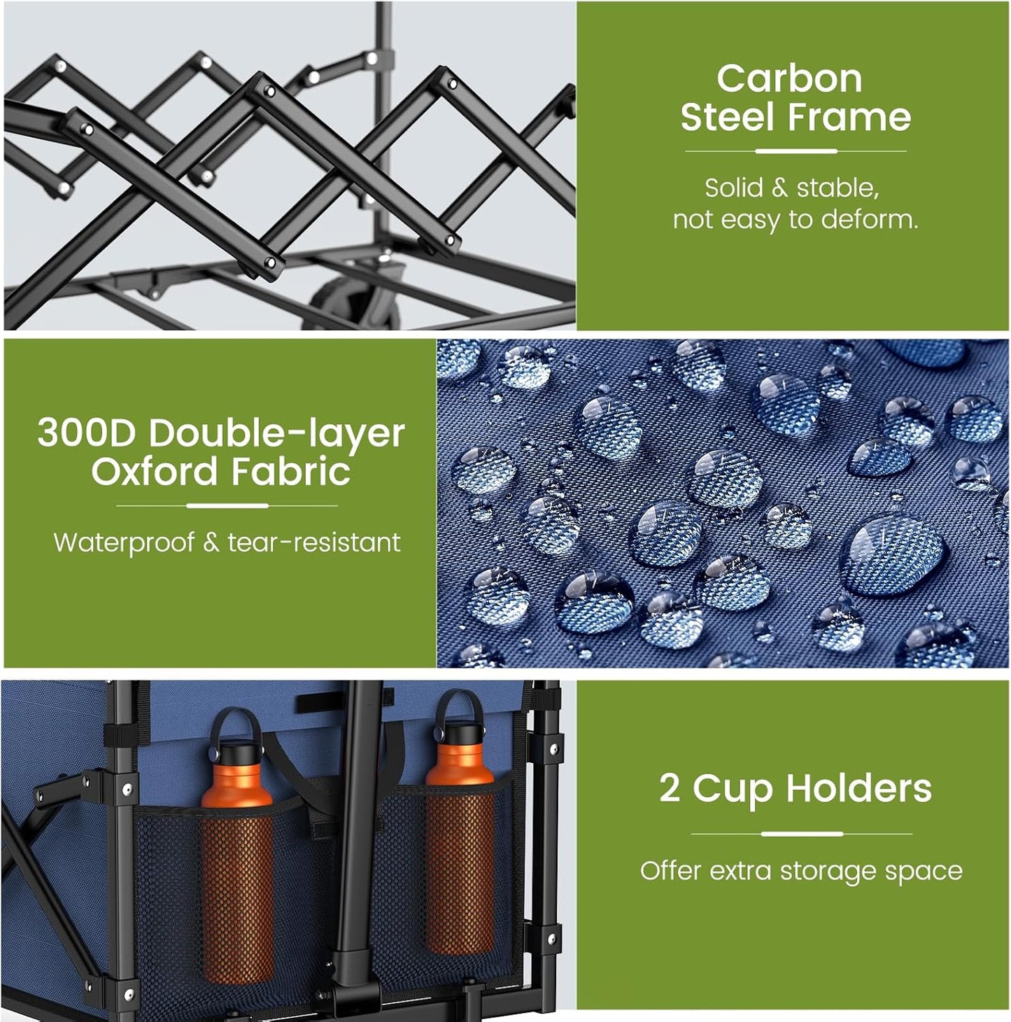 Collapsible Wagon with Wheels, 220 lbs Wagons Carts Foldable Wagon Cart with Flexible Handle, Lightweight Portable Folding Utility Grocery Shopping Cart for Grocery Sports Garden Camping, Blue