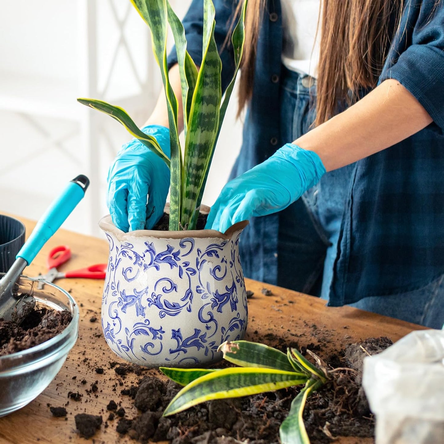 Newtay 6 Inch Ceramic Plants Pots Vintage Ceramic Flower Planters Crackle Glaze Finish Flower Pots Decorative Floral Vintage Planters for Living Room Garden Home Decor Gifts(Chinoiserie)