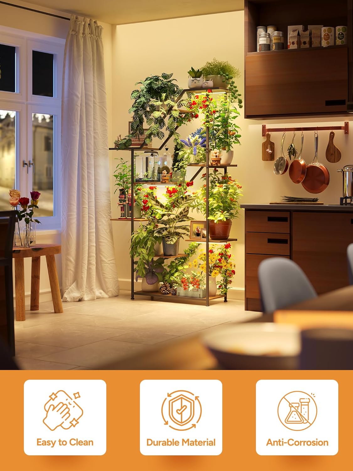 Lighted Plant Stand with Grow Lights – Multi Tier Metal Shelf Rack for Indoor Succulent Flower Tree or Herb Display