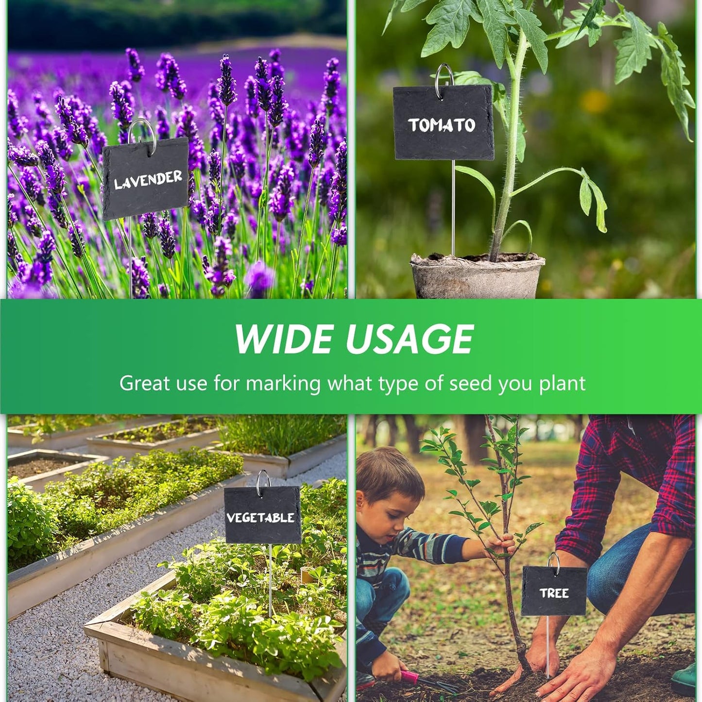 Leifide 24 Sets Plant Labels, Reusable Slate Plant Markers Natural Weatherproof Garden Signs Waterproof Hanging Slate Planter Tags with Metal Stakes and Stone Chalks for Vegetable Flower Pot