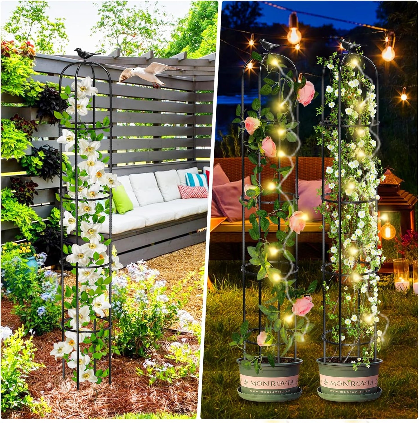 Tower Obelisk Garden Trellis for Climbing Plant,73.6inch Rustproof Metal Potted Plant Climbing Support for Indoor Outdoor Flowers Vegetable Fruits Vines Support (2Pcs)