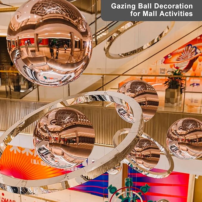 Nerien Gazing Ball, Stainless Steel Garden Mirror Globe, Polished Ornament Sphere, Hollow Floating Reflective Hemisphere, for Home Outdoor Pond Housewarming Swimming Pool Decoration, Rose Gold, 8Pcs