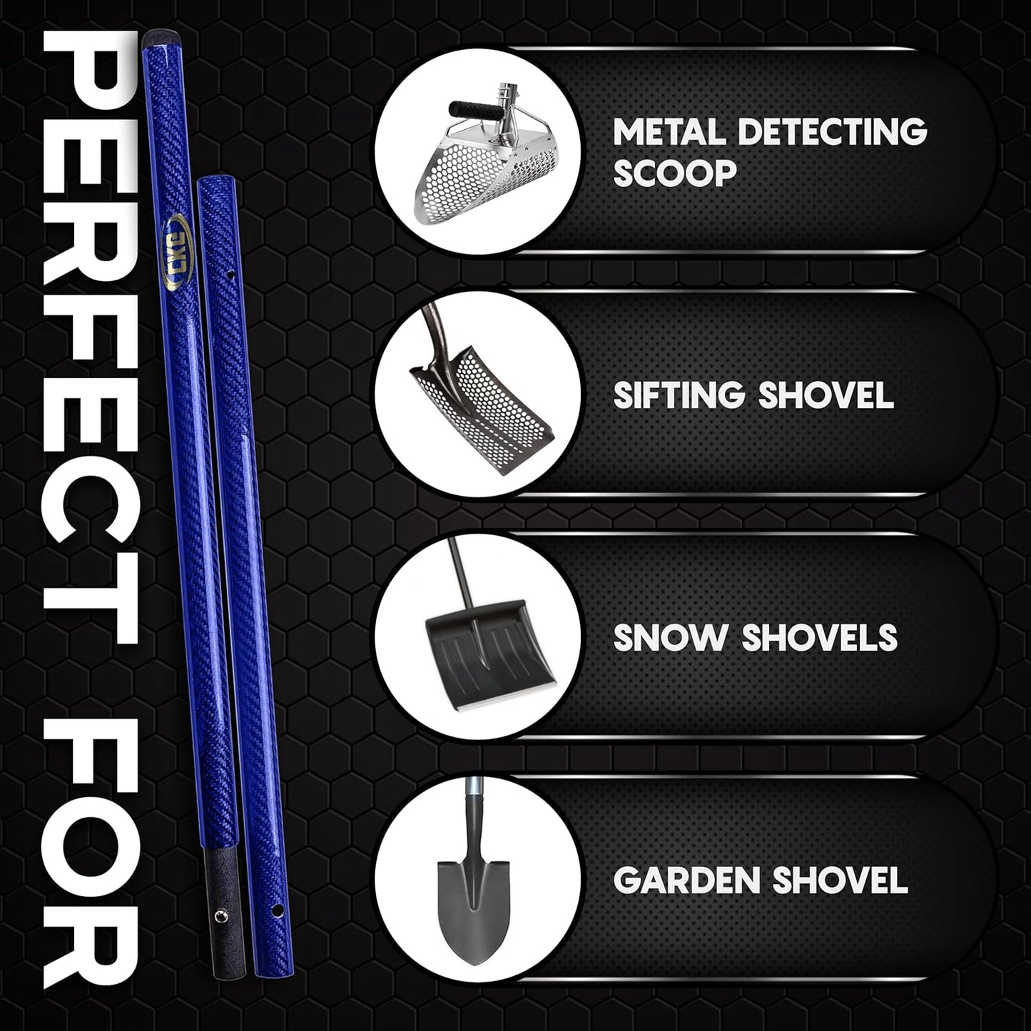 CKG Metal Detector Shovel Travel Carbon Handle for Scoop Shovel, Universal Lightweight Pole for Beach Metal Detecting Digging Tools Treasure Hunting 3k Carbon Fiber Long Tube Rod – Blue/Travel Size