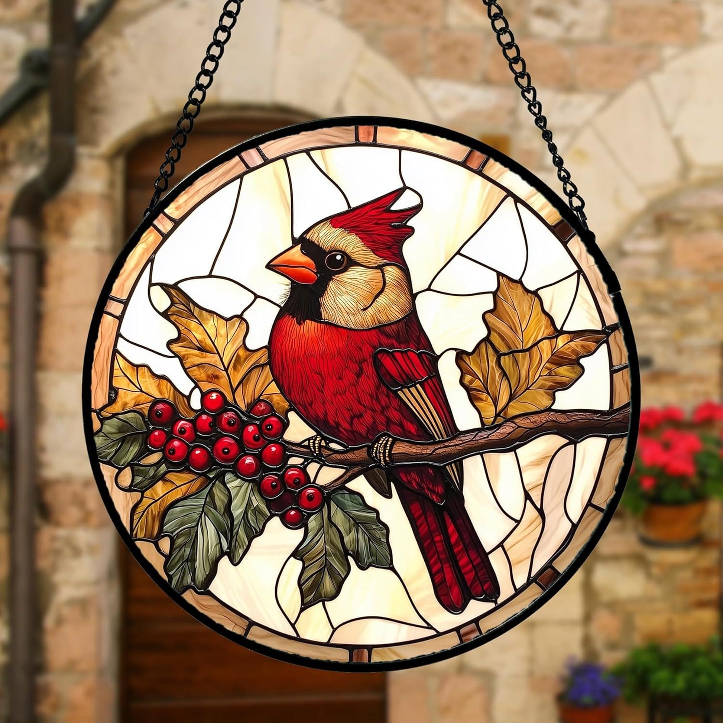 Stained Glass Window Hanging, Birds on a Branch Cardinal Sun Catchers Diamond Glass Panel Hangings Suncatcher Decor for Birthday for Women, Men, Wife, Aunt, and Mom 9.8X9.8IN