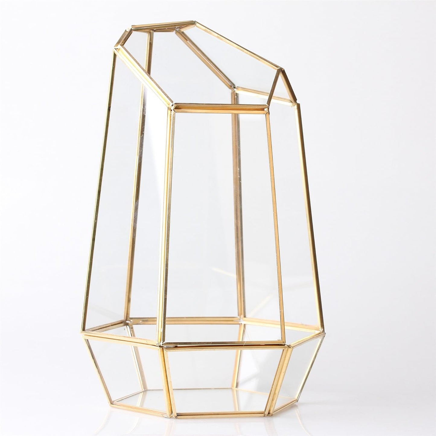 NCYP Geometric Glass Terrarium - Irregular Brass Planter Pot for Succulent Air Plants - Home Fairy Garden Decor - 6.5x5.7x9.8 Inches, Gold (No Plants, NO Door)