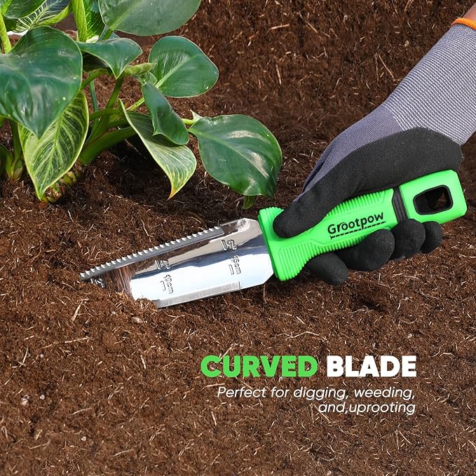 GK01 Hori Hori Garden Knife, Full Tang Gardening Knife with 7.1" Stainless Steel Double-Edged Blade, Heavy Duty Gardening Hand Tool for Weeding and Gardening with Oxford Sheath - in Gift Box