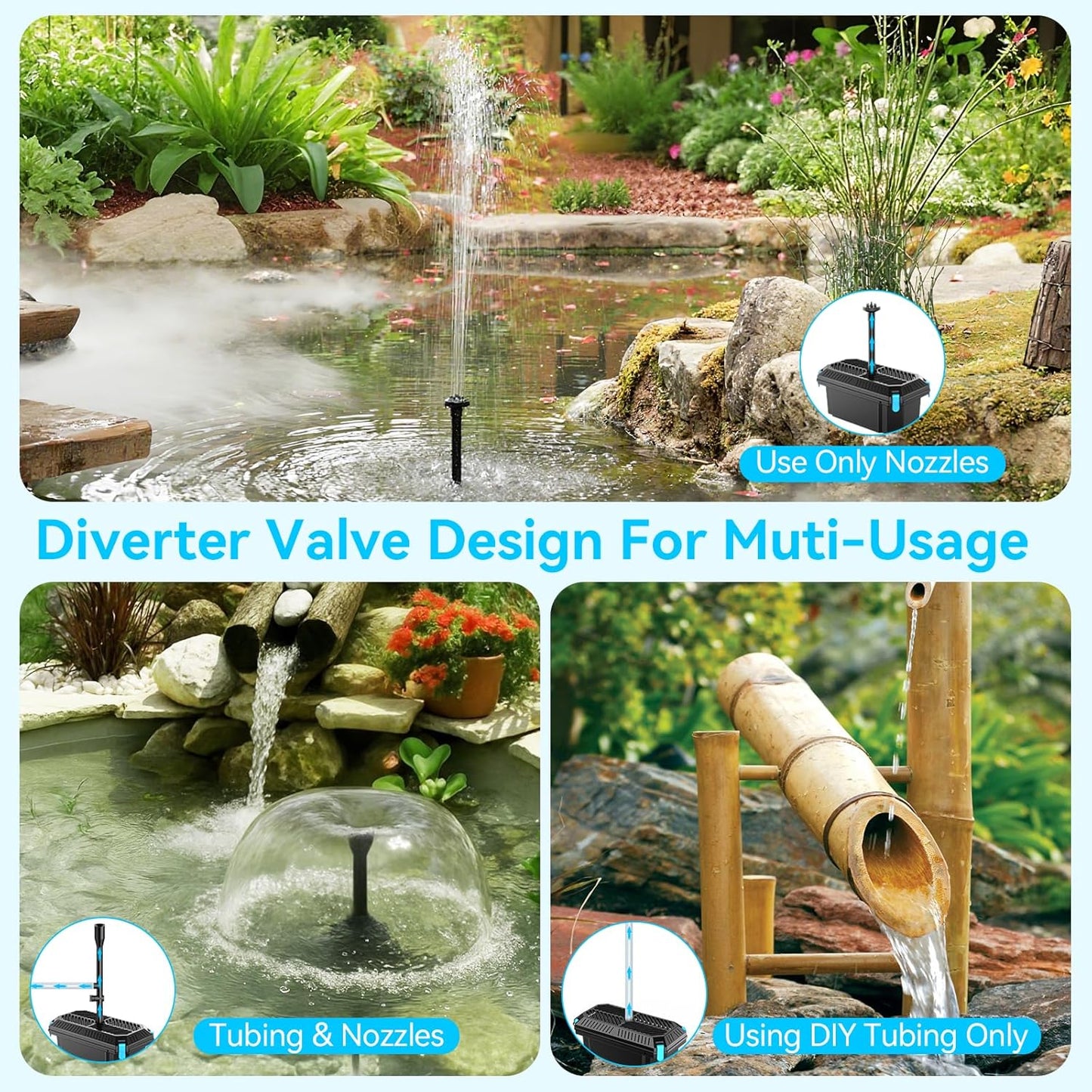 POPOSOAP Solar Water Pump with Pond Filter, 25W Solar Pond Filter with Fountain Pump Water Flow Adjustable, Pond Filter with Tubing for Outdoor Ponds Fish Tank Pool Garden Water Feature Waterfall