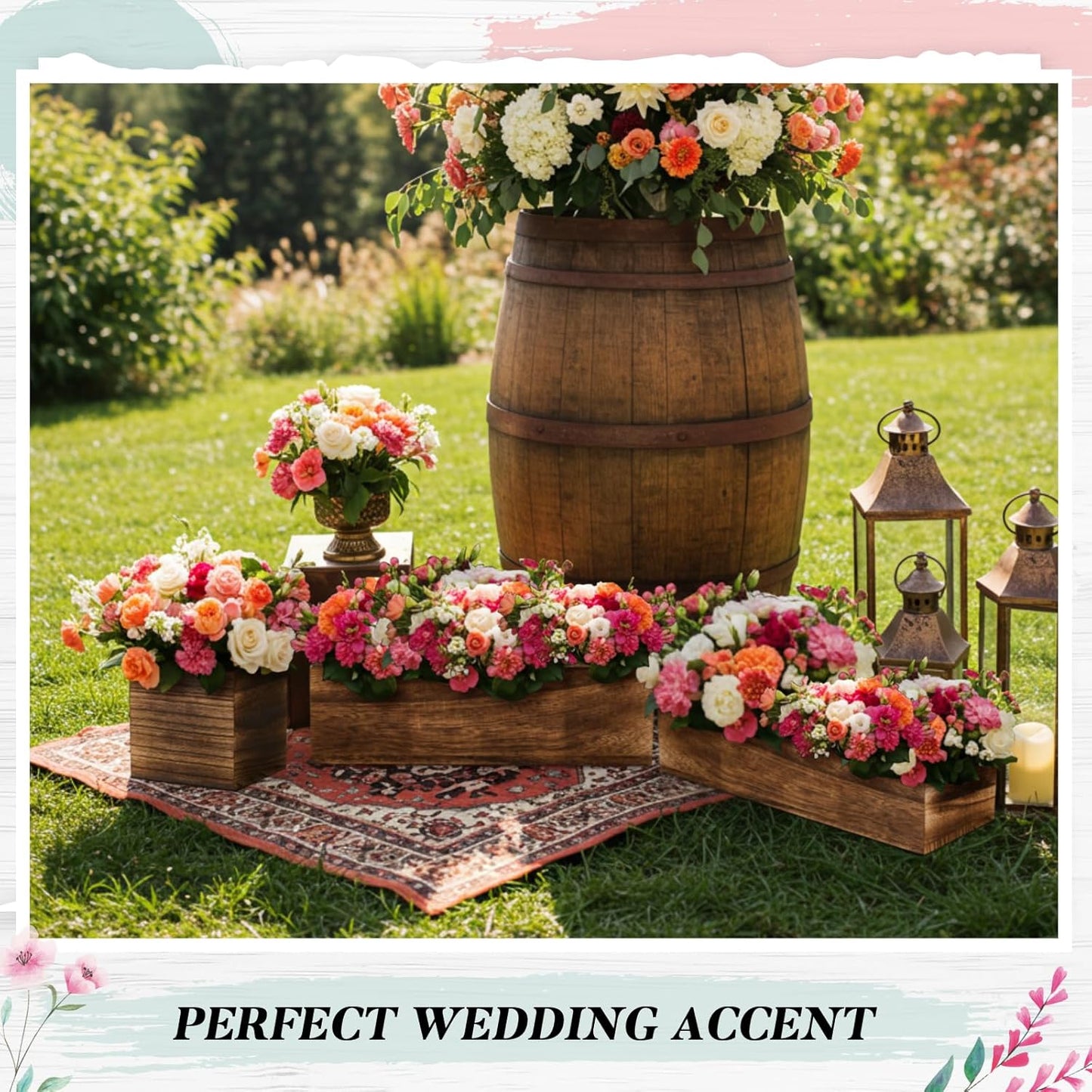 Dandat 1 Set Wood Boxes for Centerpieces 12x4 Inch Rectangle Wooden Planter Box Rustic Wood Planter with Removable Plastic Liner Floral Foam Blocks for Centerpieces Home Wedding Garden Decor