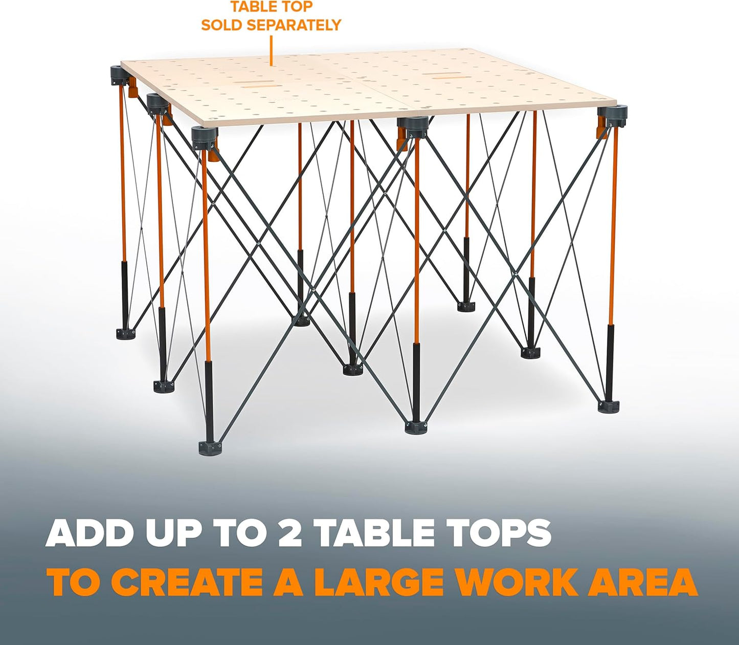 BORA Centipede CT9 36 inch Tall Portable Folding Workstand Workbench with Carry Strap, Collapsible, Construction Table, Support, Sawhorse, 4Ft X 4Ft, 36 inch Work Height, 3500lb Weight Capacity,Orange