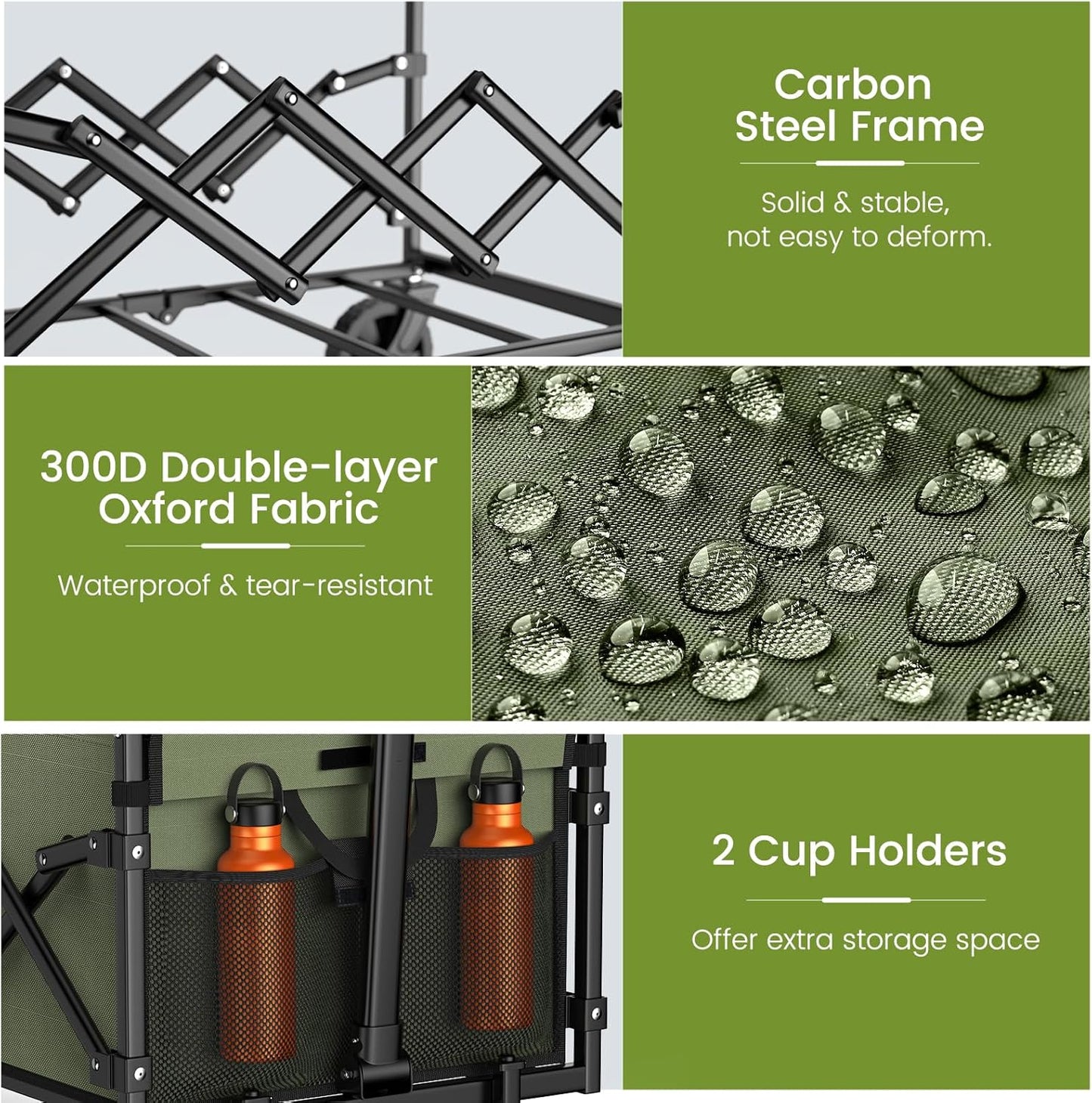 Collapsible Wagon with Wheels, 220 lbs Wagons Carts Foldable Wagon Cart with Flexible Handle, Lightweight Portable Folding Utility Grocery Shopping Cart for Grocery Sports Garden Camping, Green