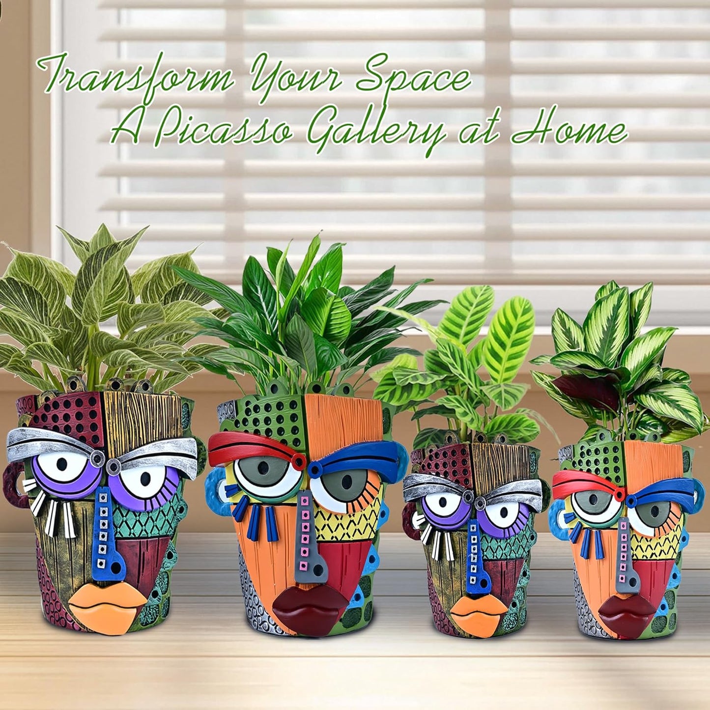 Bohemian Face Planter Pots for Plants,Hand-Painted Colorful Flower Pots with Drainage, Indoor Outdoor Garden Decor Gift(Modern,Small)