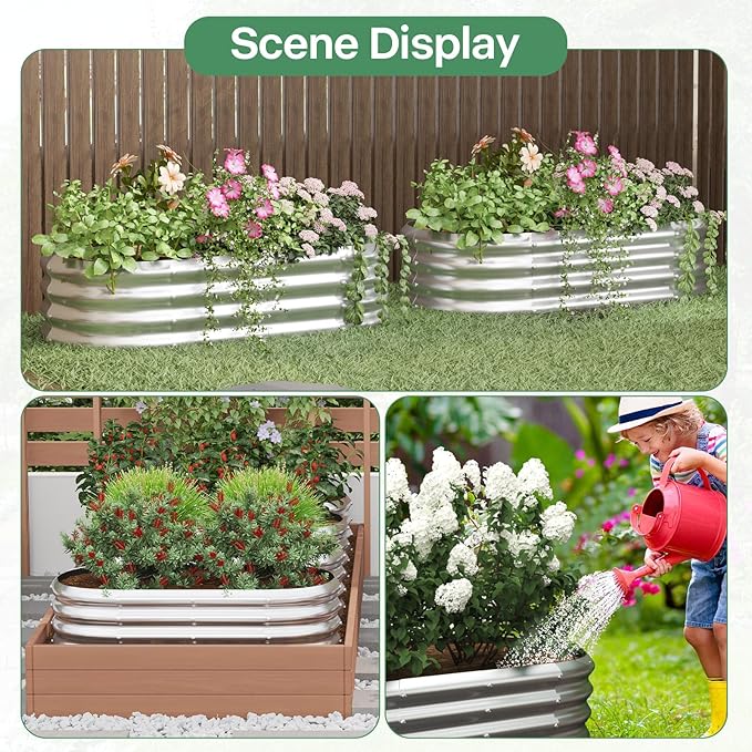Galvanized Raised Garden Bed Kit, Galvanized Planter Garden Boxes Outdoor, Oval Large Metal for Vegetables,Flower,8x1.8x1FT